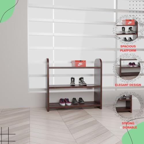 flux Elegance Three-Tier Shoe Rack Red 50x20x50 cm Heavy Duty Particle Board with Laminate Finish Multipurpose Storage Organizer Durable Wooden Shelf for Home Office Classroom - Image 3