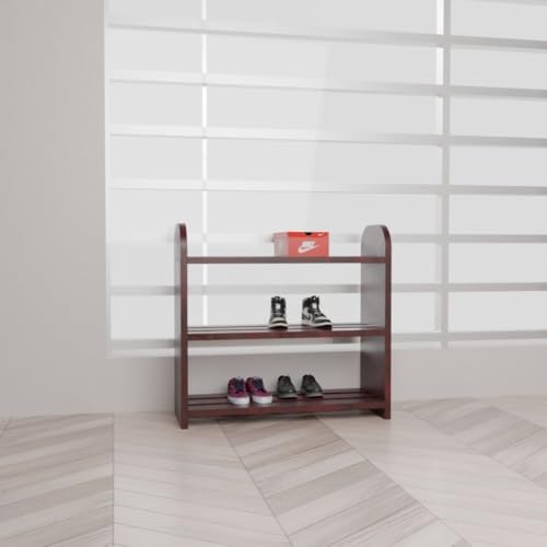 flux Elegance Three-Tier Shoe Rack Red 50x20x50 cm Heavy Duty Particle Board with Laminate Finish Multipurpose Storage Organizer Durable Wooden Shelf for Home Office Classroom - Image 1