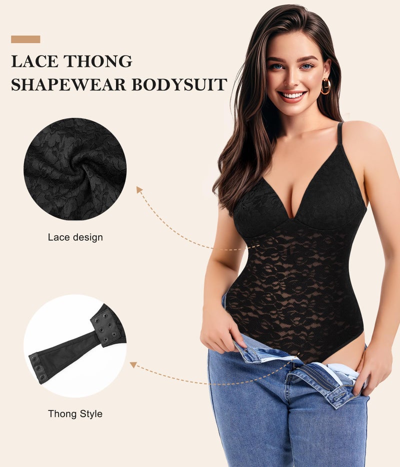 Irisnaya Lace Body Suits Women Backless Bodysuit V Neck Bodysuit Thong Shapewear Bodysuit - Image 5