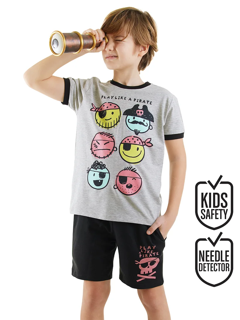 دينوكيدس طقم شورت وتيشيرت للأولاد قراصنة رمادي
