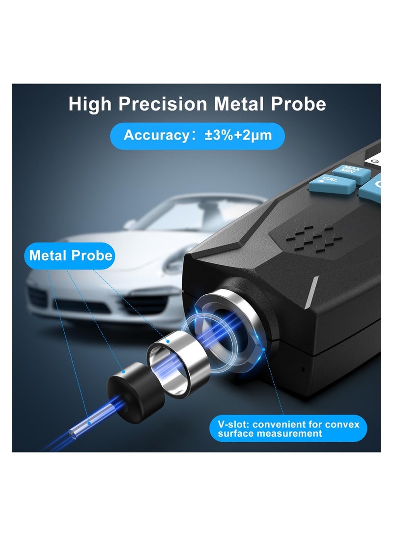 SYOSI Paint Thickness Gauge, Fe & NFe Probe Coating Thickness Gauge Meter, Coating Thickness Gauge for Cars, 0-1500um High Accuracy Digital Coating Thickness Gauge, for Used Car Buyer Check - Image 2