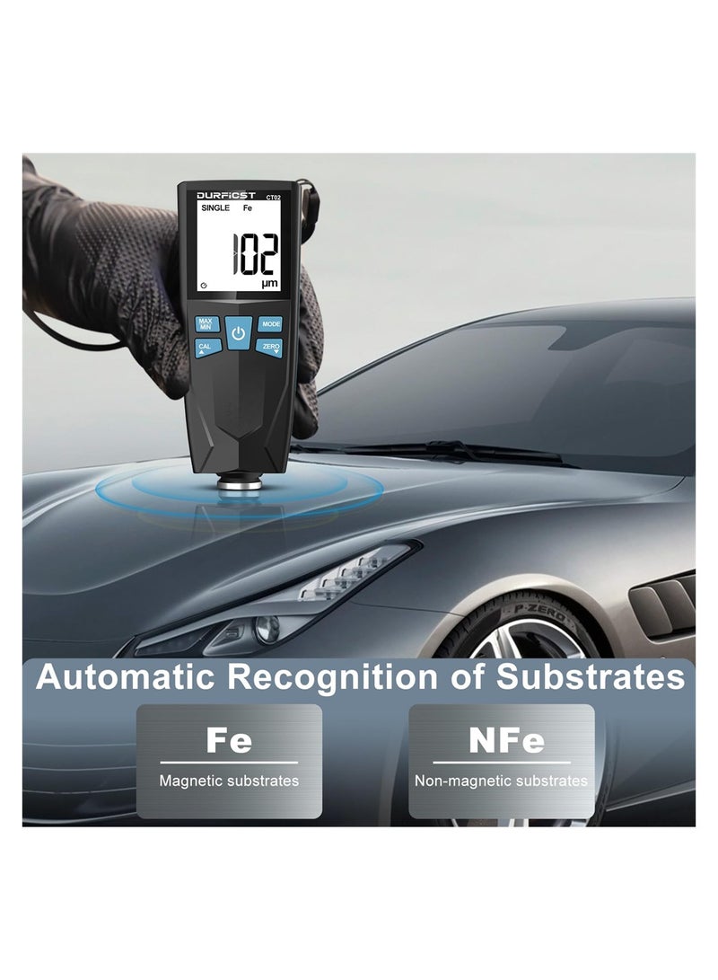 SYOSI Paint Thickness Gauge, Fe & NFe Probe Coating Thickness Gauge Meter, Coating Thickness Gauge for Cars, 0-1500um High Accuracy Digital Coating Thickness Gauge, for Used Car Buyer Check - Image 3