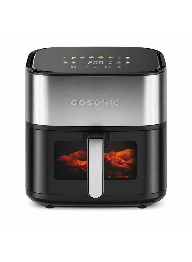 GOSONIC GAF-118 Digital Air Fryer 8L, 2000W, Dual Heater (Top & Bottom), 8 Cooking Functions, Touch Control, Non-Stick Ceramic Coated Basket, LED Display