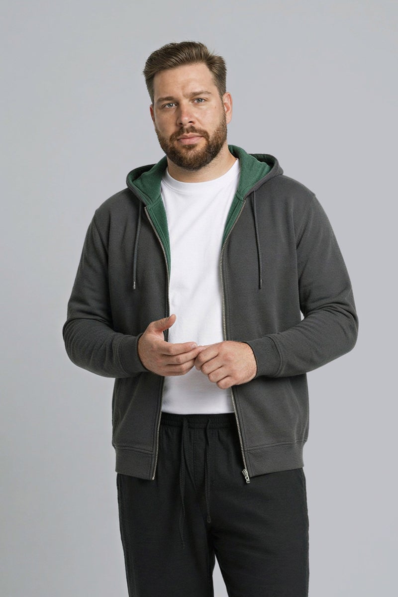 DeFacto Grey Man Basic Zip-Up Hoodie Casual - Image 1