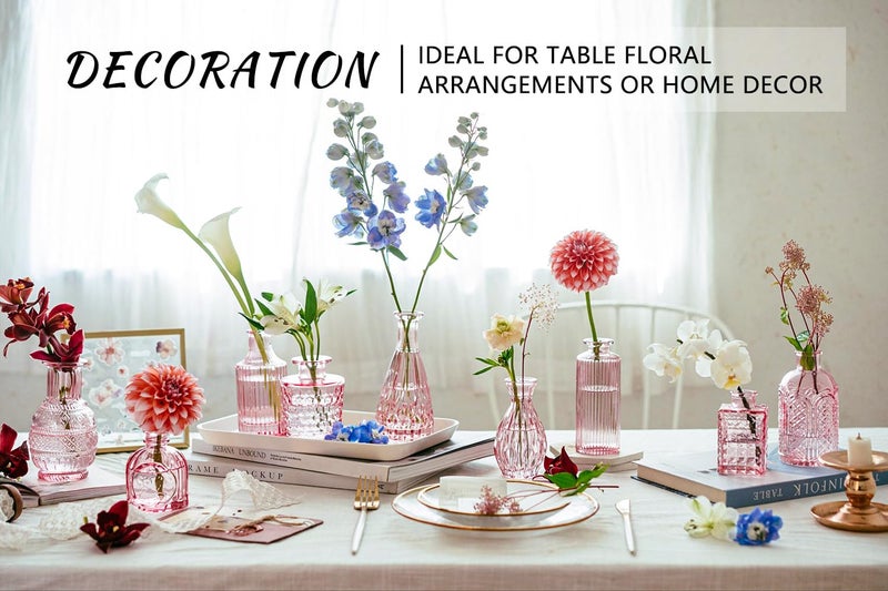 SUPMIND Glass Bud Vase Set of 16, Small Pink Flower Vases for Table Centerpieces in Bulk, Cute Mini Vintage Vase for Wedding, Home Decor, Table Decoration - Image 3