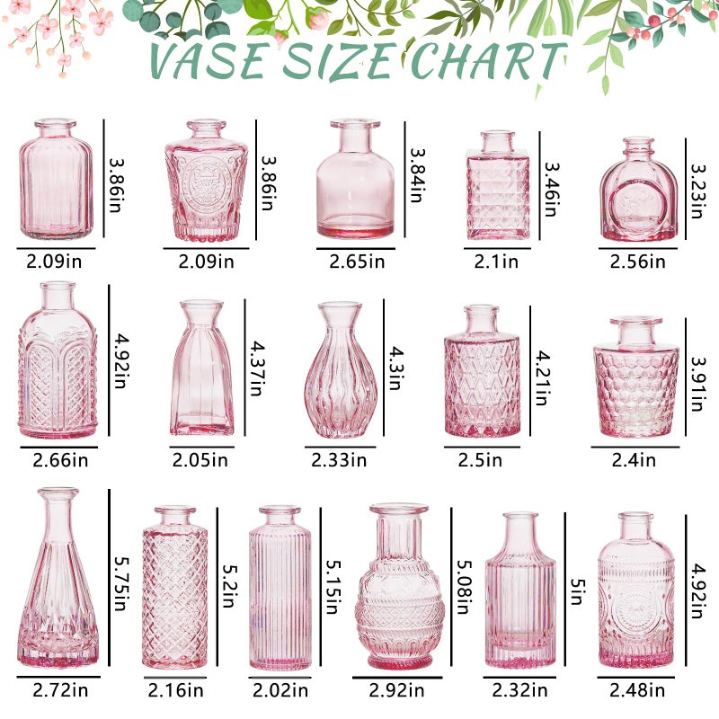 SUPMIND Glass Bud Vase Set of 16, Small Pink Flower Vases for Table Centerpieces in Bulk, Cute Mini Vintage Vase for Wedding, Home Decor, Table Decoration - Image 2