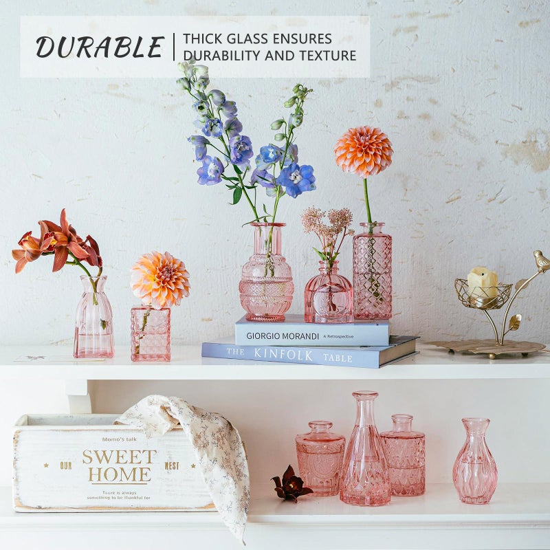 SUPMIND Glass Bud Vase Set of 16, Small Pink Flower Vases for Table Centerpieces in Bulk, Cute Mini Vintage Vase for Wedding, Home Decor, Table Decoration - Image 4