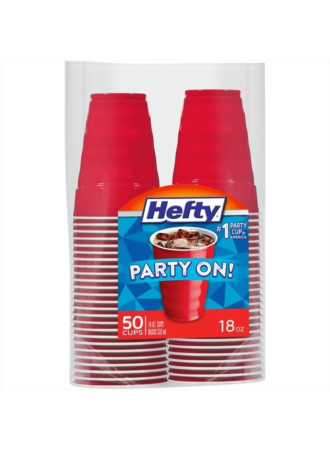 Hefty Party On Disposable Plastic Cups, Red, 18 Ounce, 50 Count - Image 1