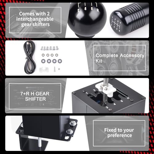 CNRAQR PC USB Simulator Shifter 7+R H Gear Shifter with L Shape Clamp Set for Gear shift PC Windows Steering Compatible with G29/G27/G25/G920, T300RS/GT Wheel - Image 2
