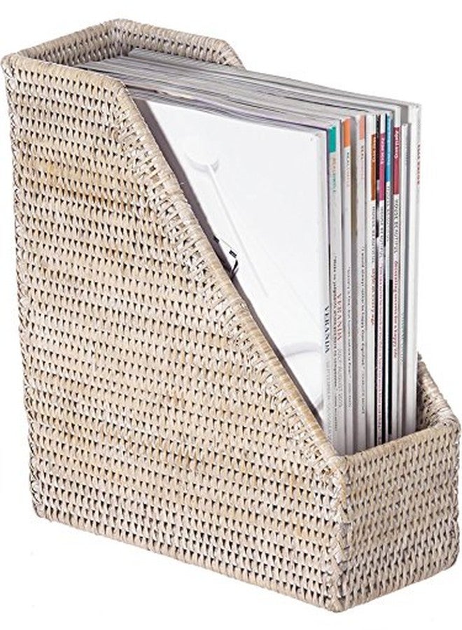 كوبو حامل مجلات من خشب الروطان من كوبو، طراز لا جولا، متعدد الاستخدامات: حامل أوراق، سلة مكتب، رف زينة، صندوق كتب، حافظة ملفات مكتبية، منظم مكتب، لون أبيض مغسول - Image 3