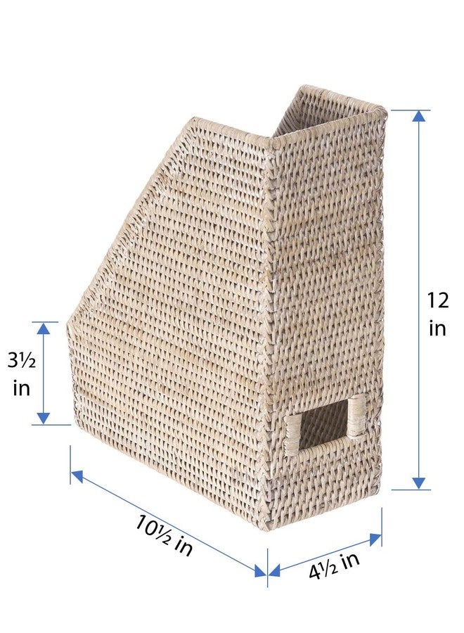 كوبو حامل مجلات من خشب الروطان من كوبو، طراز لا جولا، متعدد الاستخدامات: حامل أوراق، سلة مكتب، رف زينة، صندوق كتب، حافظة ملفات مكتبية، منظم مكتب، لون أبيض مغسول - Image 4