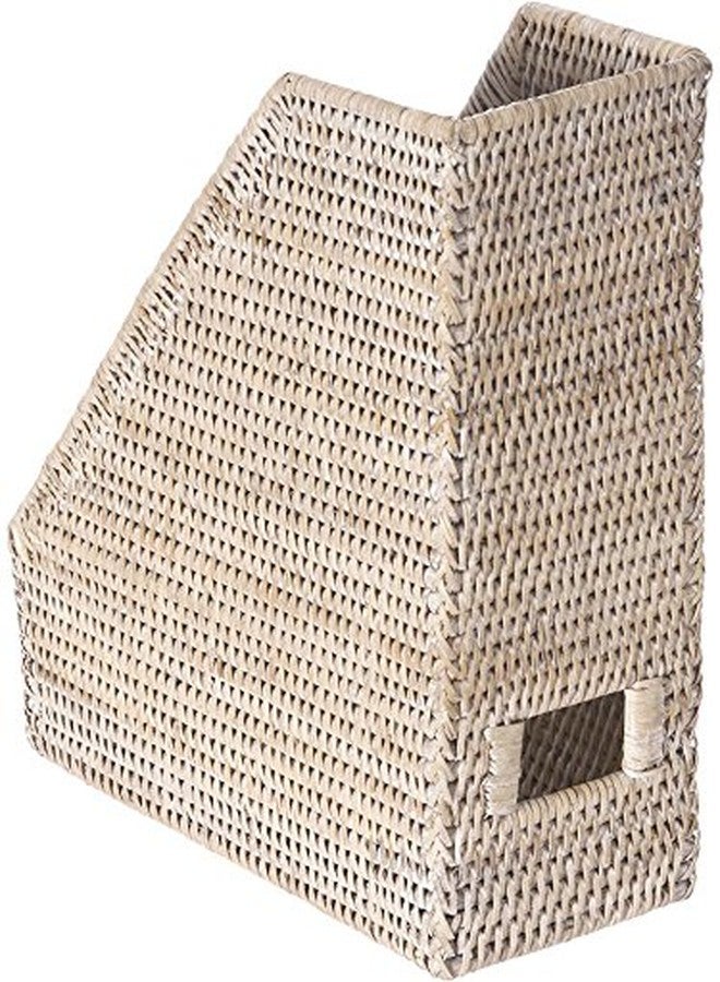 كوبو حامل مجلات من خشب الروطان من كوبو، طراز لا جولا، متعدد الاستخدامات: حامل أوراق، سلة مكتب، رف زينة، صندوق كتب، حافظة ملفات مكتبية، منظم مكتب، لون أبيض مغسول - Image 1