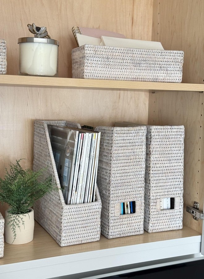 كوبو حامل مجلات من خشب الروطان من كوبو، طراز لا جولا، متعدد الاستخدامات: حامل أوراق، سلة مكتب، رف زينة، صندوق كتب، حافظة ملفات مكتبية، منظم مكتب، لون أبيض مغسول - Image 2