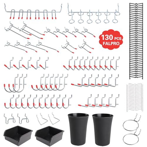 FALPRO 130PCS Pegboard Hooks Assortment - Peg board Hooks for Hanging Tools with Pegboard Bins & Cups,1/8-Inch Pegboard Wall Organizer - Ideal for Organizing in the Garage Kitchen Workbench Craft Room - Image 1