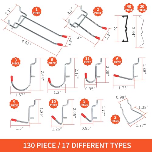 FALPRO 130PCS Pegboard Hooks Assortment - Peg board Hooks for Hanging Tools with Pegboard Bins & Cups,1/8-Inch Pegboard Wall Organizer - Ideal for Organizing in the Garage Kitchen Workbench Craft Room - Image 2