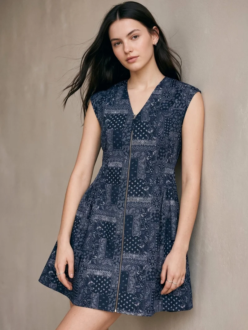 Outzidr  Blue Sleeveless Fit And Flare Dress for Women | Best Price UAE