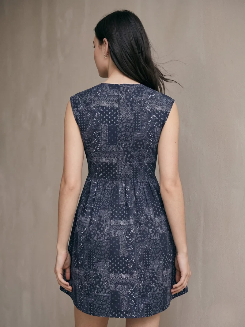 Outzidr  Blue Sleeveless Fit And Flare Dress for Women | Best Price UAE