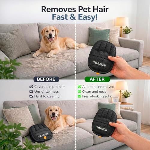 Trazon Pet Hair Removal Gloves 2 Pack – Electrostatic Pet Hair Removal Mitt for Cats & Dogs – Magic Brush Pet Hair Remover & Reusable Lint Brush Alternative for Couch, Furniture, Clothes & Car Seats - Image 4