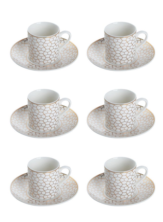 Dove 12-Piece Porcelain Cup & Saucer Set 100ML White/Gold; Set for 6 People