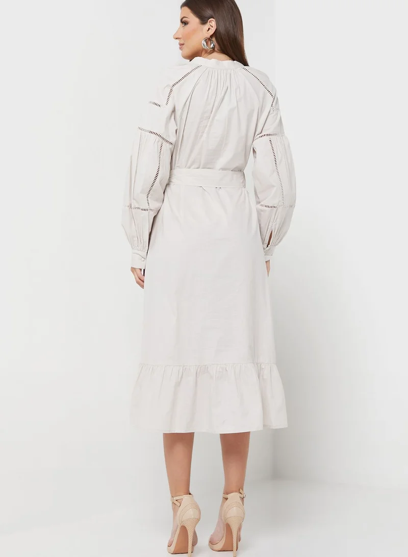 DEBENHAMS Belted Puff Sleeve Button Detail Dress