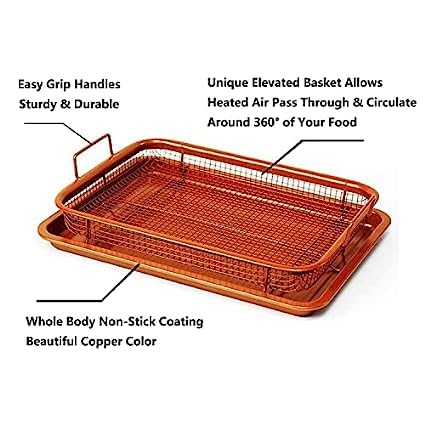 HEBEZON Kitchen DeepFried Food Drain Basin Rectangle Crispy Tray Filter Mesh FreshKeeping Basket NonStick Oil Pan Crisping Tray Oven Baking Tray Frying Basket and Baking Sheet Pack of 1 - Image 4