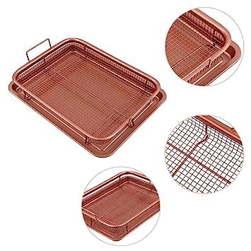HEBEZON Kitchen DeepFried Food Drain Basin Rectangle Crispy Tray Filter Mesh FreshKeeping Basket NonStick Oil Pan Crisping Tray Oven Baking Tray Frying Basket and Baking Sheet Pack of 1 - Image 3