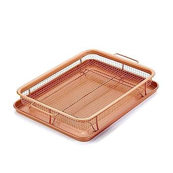 HEBEZON Kitchen DeepFried Food Drain Basin Rectangle Crispy Tray Filter Mesh FreshKeeping Basket NonStick Oil Pan Crisping Tray Oven Baking Tray Frying Basket and Baking Sheet Pack of 1 - Image 1
