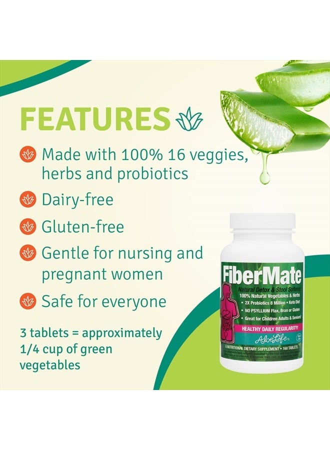 Aloe Life FiberMate Tablets, Body Detox & Stool Softener, Vegetables & Herbs, Gentle Irregularity Relief, Safe Digestive Support, No Psyllium or Bran, Gluten- & Dairy-Free (160 Tablets)  - Image 5