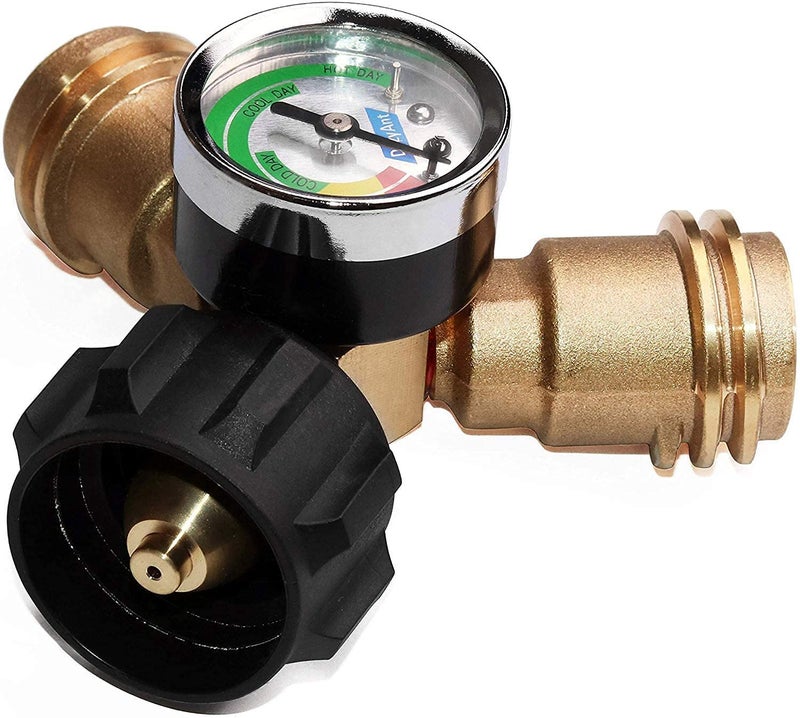 DOZYANT Propane Tank Y Splitter Adapter with Propane Gauge, 2 Way LP Gas Adapter Tee Connector Adapter for 5lb-40lb Propane Tank Cylinder, Universal for BBQ Gas Grill, RV Camper and More Appliances - Image 2
