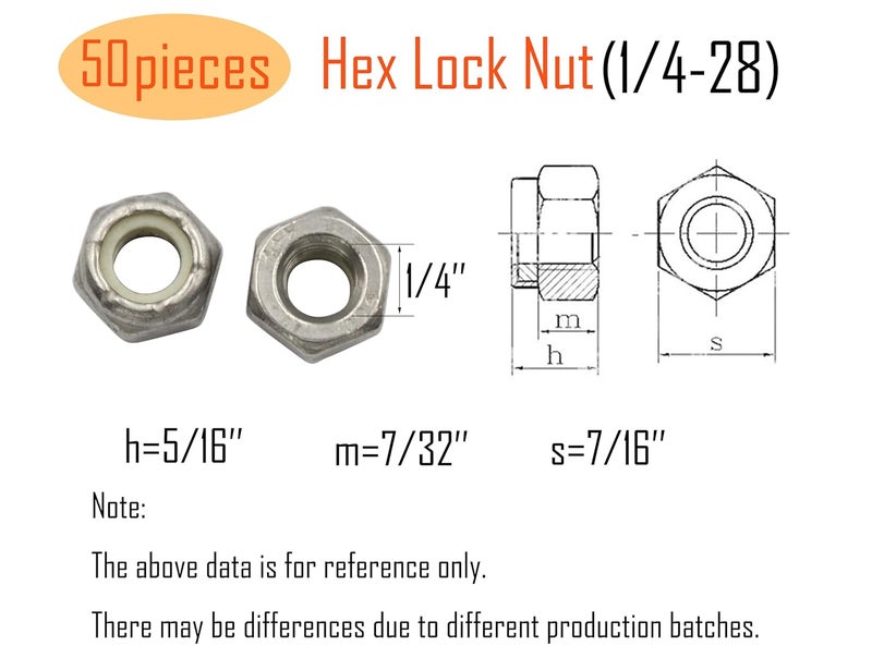 LBY 50pcs Lock Nuts, 1/4-28 Nylon Insert Hex Lock Nuts, 304 Stainless Steel (Silver) - Image 2