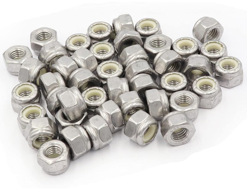 LBY 50pcs Lock Nuts, 1/4-28 Nylon Insert Hex Lock Nuts, 304 Stainless Steel (Silver) - Image 4