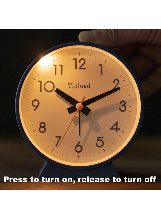 Tinload 4.5" Battery Operated Antique Retro Analog Alarm Clock, Small Silent Bedside Desk Clock with Night Light, Battery Operated, Snooze, for Living Room, Bedroom, Bedside, Desk(Blue) - Image 4