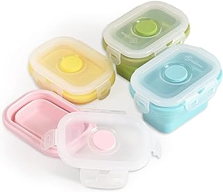 Cozihom Collapsible Silicone Food Storage Container, Portion Control Container with Clip-on Lid, Stackable, Space - Image 1