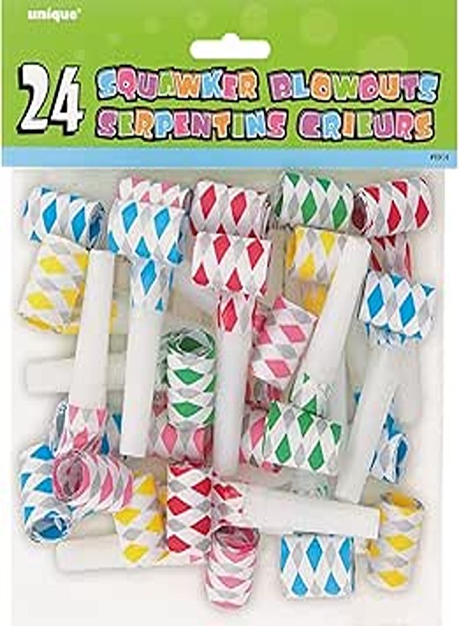 Diamond Squawker Party Blowers, Assorted 24ct