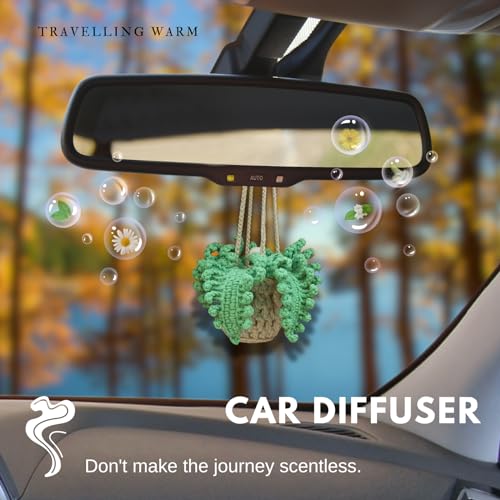 ROFIGL Handmade Crochet Hanging Car Air Freshener - Botanical Fern Leaf Design with 12ml Refillable Glass Essential Oil Bottle, Long-Lasting Car Diffuser & Nature-Inspired Decor - Image 5