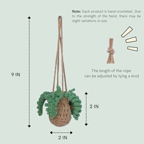 ROFIGL Handmade Crochet Hanging Car Air Freshener - Botanical Fern Leaf Design with 12ml Refillable Glass Essential Oil Bottle, Long-Lasting Car Diffuser & Nature-Inspired Decor - Image 2
