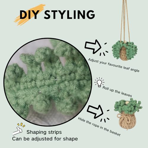 ROFIGL Handmade Crochet Hanging Car Air Freshener - Botanical Fern Leaf Design with 12ml Refillable Glass Essential Oil Bottle, Long-Lasting Car Diffuser & Nature-Inspired Decor - Image 4
