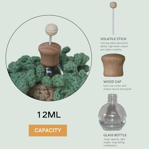 ROFIGL Handmade Crochet Hanging Car Air Freshener - Botanical Fern Leaf Design with 12ml Refillable Glass Essential Oil Bottle, Long-Lasting Car Diffuser & Nature-Inspired Decor - Image 3