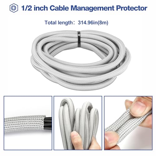JOTO 1 Pack Cable Management Sleeve, 26 Feet Cord Organizer System with Zipper for TV Computer Office Home Entertainment, Flexible Cable Sleeve Wrap Cover Wire Hider System -Grey - Image 4