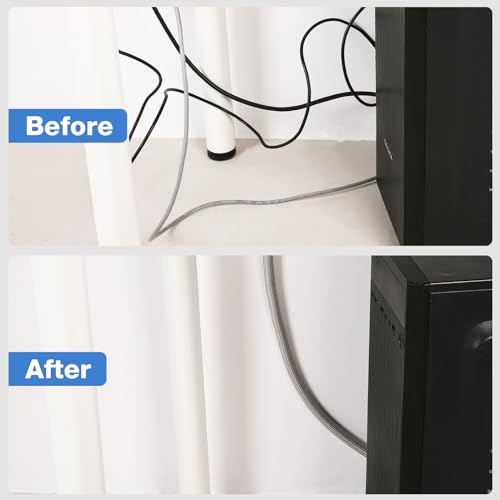 JOTO 1 Pack Cable Management Sleeve, 26 Feet Cord Organizer System with Zipper for TV Computer Office Home Entertainment, Flexible Cable Sleeve Wrap Cover Wire Hider System -Grey - Image 5
