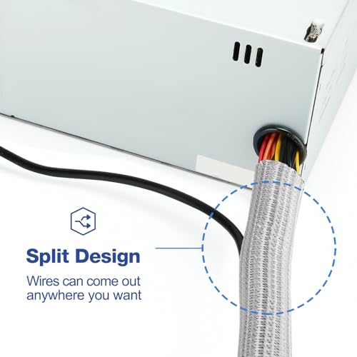 JOTO 1 Pack Cable Management Sleeve, 26 Feet Cord Organizer System with Zipper for TV Computer Office Home Entertainment, Flexible Cable Sleeve Wrap Cover Wire Hider System -Grey - Image 3