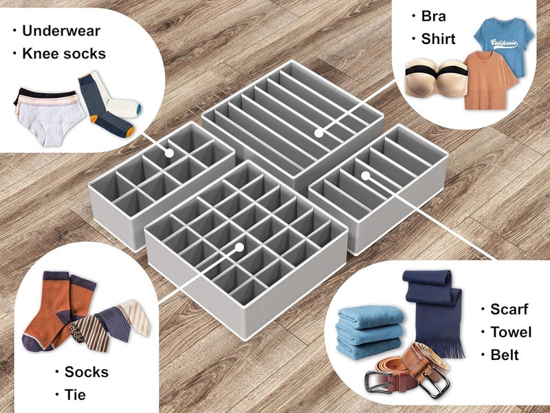 Simple Houseware Simple multifunctional build Closet Underwear Organizer Drawer Divider 4 Set, Gray Elegant practical multi-option build - Image 4