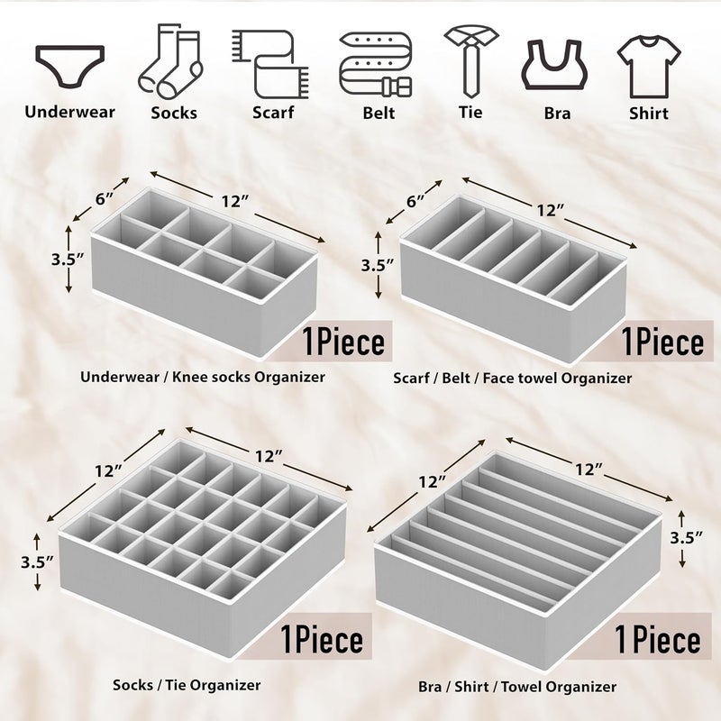 Simple Houseware Simple multifunctional build Closet Underwear Organizer Drawer Divider 4 Set, Gray Elegant practical multi-option build - Image 2