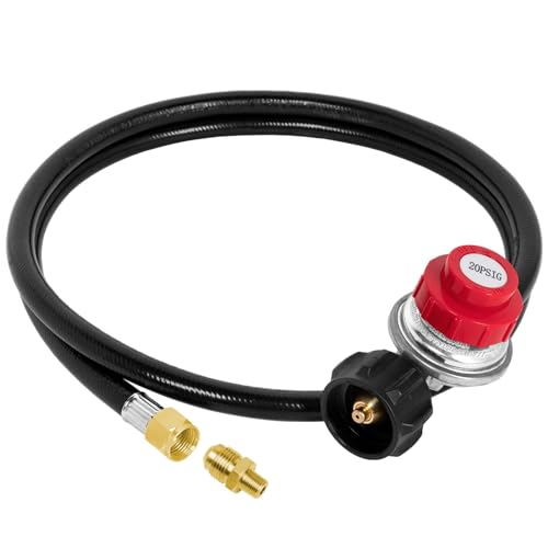 SHINESTAR 0-20 PSI Adjustable Propane Regulator and Hose with Brass Adapter, 5 Feet Gas Burner Hose Replacement for Turkey Fryer, Fish Cooker, Fire Pit, Forge and more - Image 1