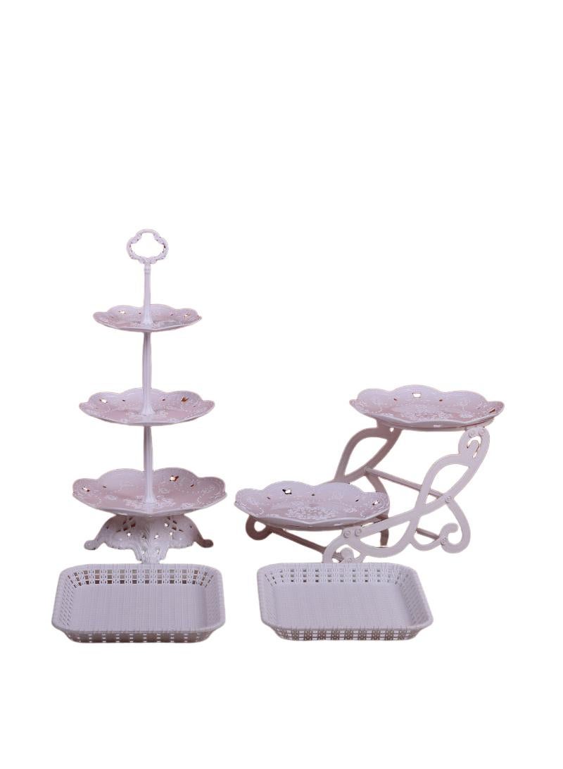 Bluejw 4-Piece Cake Dim Sum Tray Shelf Set Plastic Cake Stands Set White  - Image 1