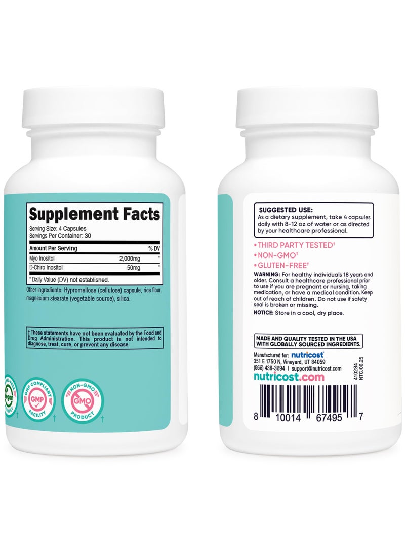 Nutricost Women Myo & D-Chiro Inositol 2000 mg – Inositol Combination Dietary Supplement – Vegetarian, Non-GMO, Gluten-Free – 120 Capsules - Image 5
