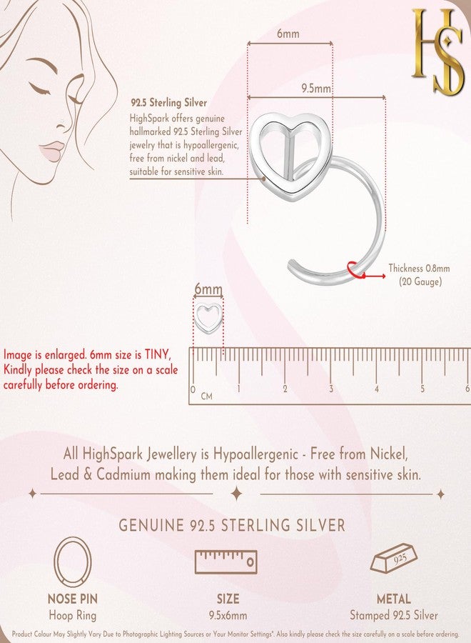 HighSpark 925 Silver Nose Pin for Women | 92.5 Sterling Silver & Stunning Shine | Lovely Gift for Women & Girls - Open Heart - Image 2