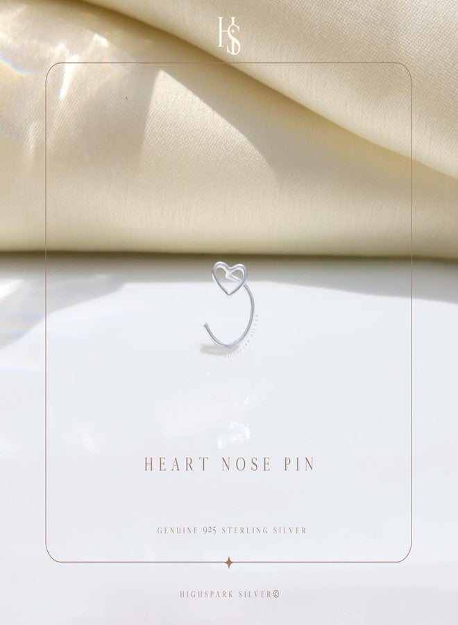 HighSpark 925 Silver Nose Pin for Women | 92.5 Sterling Silver & Stunning Shine | Lovely Gift for Women & Girls - Open Heart - Image 3