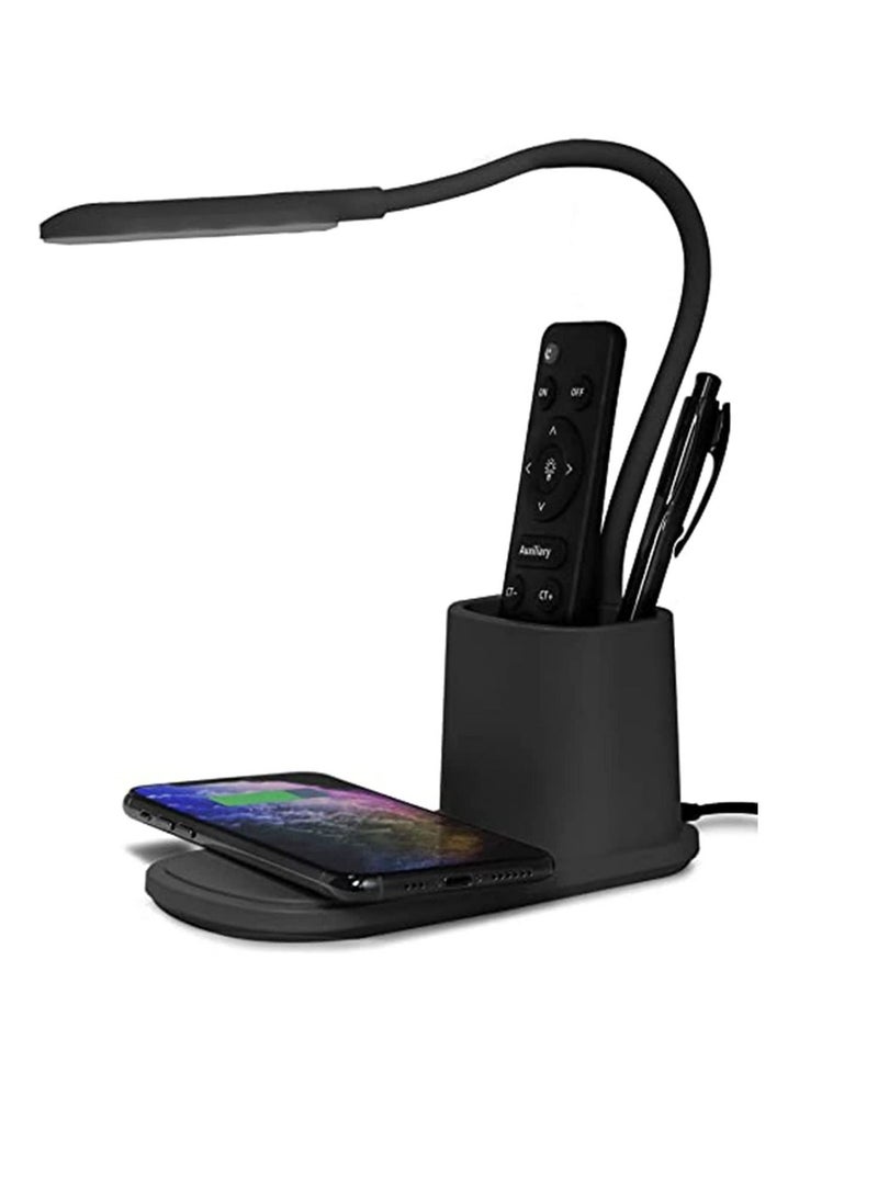 Captaintech LED Desk Lamp with Wireless Charger Adjustable USB Powered Reading Light Dimmable Eye-Caring Desktop Lamp with Organizer & 3 Brightness Levels Black Desk Light for Home, Office, Bedroom - Image 1