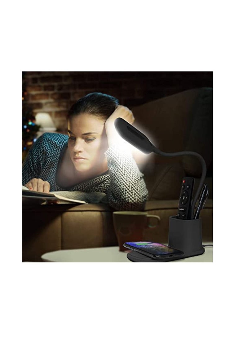 Captaintech LED Desk Lamp with Wireless Charger Adjustable USB Powered Reading Light Dimmable Eye-Caring Desktop Lamp with Organizer & 3 Brightness Levels Black Desk Light for Home, Office, Bedroom - Image 2